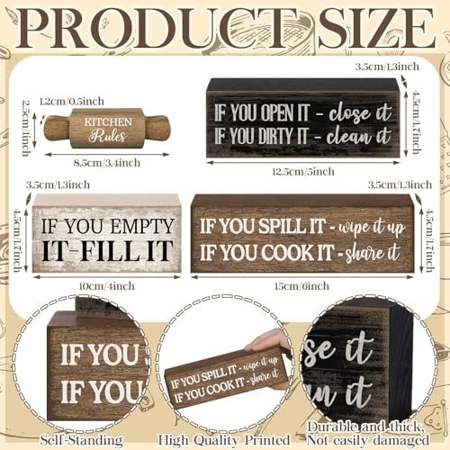 Moucuny 4 Pcs Farmhouse Tiered Tray Decor, Kitchen Rules Wooden Signs - Image 2