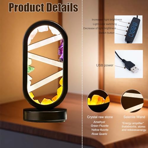 Runyangshi Crystal Table Lamp Night Light Natural Selenite & Colour Crystal Raw Stone Bedside Lamp with 3 Adjustable Light Colours Suitable for Home Decoration, Bedroom Office Desk Lighting - Image 2