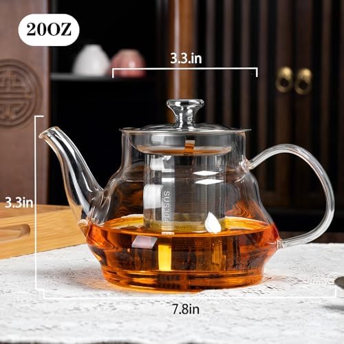 FrutPunch 20OZ Stovetop Safe Glass Teapot with Infuser and Lid - Image 2