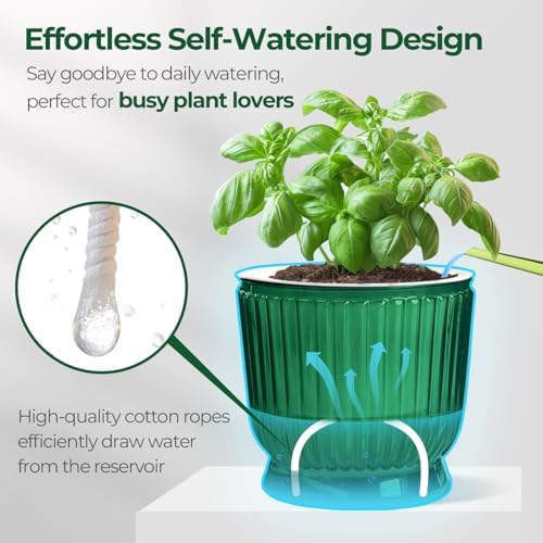 T4U Self Watering Pots for Indoor Plants 6 Inch 4 Pack Planter Green - Image 4