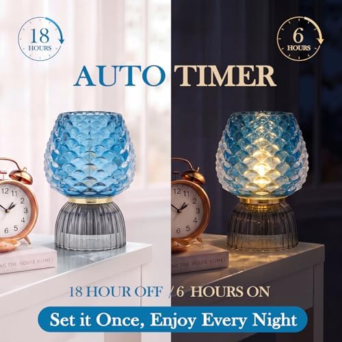 Small Battery Operated Lamp with Timer, Pinecone, Blue - Image 4