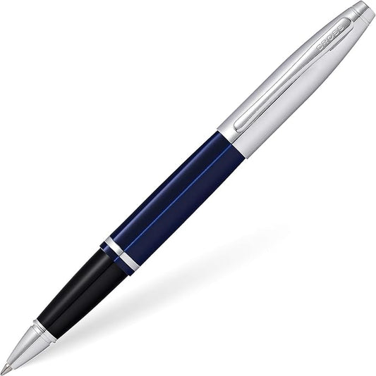 Cross Calais Refillable Rollerball Pen Presented in a Luxury Gift Box - Medium Point, Black Ink, Chrome & Blue