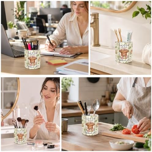 Pen Holder for Desk Ceramic, Desk Organizer for Office, Highland Cow - Image 2