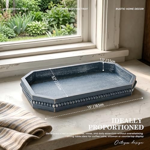 EOSAHR Pine Wood Decorative Tray: Serving Tray for Rustic Room Decor, Blue - Image 2
