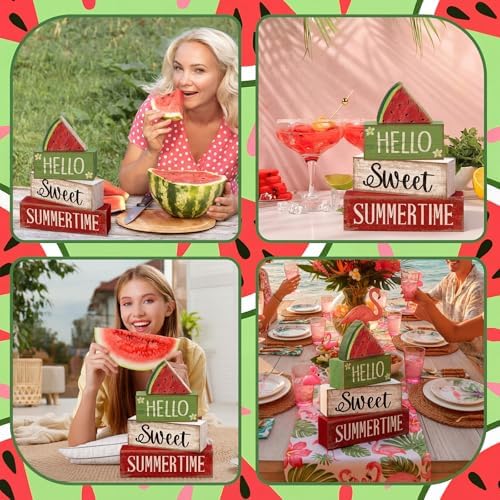 Moucuny 4 Pcs Summer Table Decor Watermelon Wooden Signs Farmhouse - Image 5