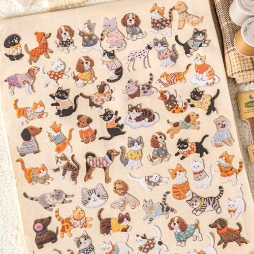 Alideco 120pcs Scrapbook Stickers Vintage Adorable Plush Embroidered Cuddly Pets Scrapbooking Junk Journal Crafts Embelishment Decoration Stickers (rongxiumengchong) - Image 4