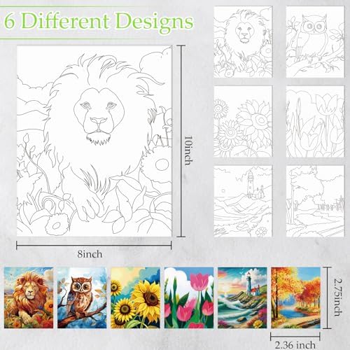 Dinifee 6 Pack Pre Drawn Canvas for Painting Pre Printed Canvas Kit 8 x 10 Inch Stretched Cotton Paint and Sip Set for Adults Couple Party Graduation Summer Date Night(Mixed Style) - Image 3