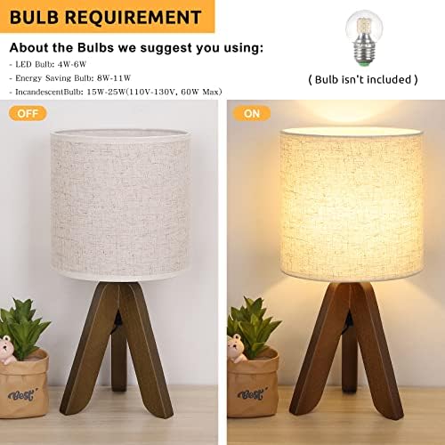 HAITRAL Wooden Tripod Table Lamp with Brown Base, Small Table Lamp,13.4Inch - Image 5