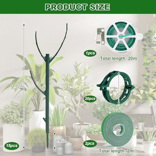 15 Pack Stackable Plant Support Stakes Indoor/Outdoor Support Pole - Image 3