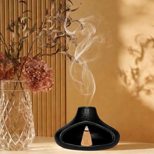 Ceramic Palo Santo Holder with Mini Chimney, Ash Catcher Incense Holder for Palo Santo Sticks, Sage Bundles, Incense Cones, Fireplace Style Smudge Bowl for Meditation, Yoga Home Decor(Black) - Image 3