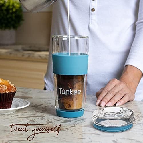 Double Wall Glass Tumbler, 14-Ounce Glass Travel Coffee Mug - 2 Pack - Image 4