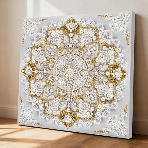 Pearl Art Kits Painting for Adults, DIY Mindfulness Therapy with Framed Canvas and Tools, Beginner Wall Decor-Mandala01 by Artiphile