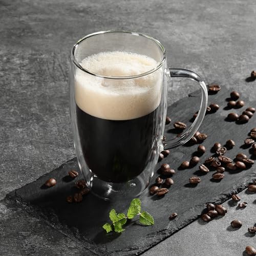 Aurzen 2 Pack Double Walled Glass Coffee Mugs with Handles, Large Insulated Layer Coffee Cups, 15oz Clear Borosilicate Mugs, Perfect for Cappuccino, Tea, Microwave Safe - Image 6