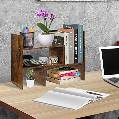 Sorfity Expandable Wood Desktop Bookshelf Desktop Organizer Office Storage Rack Wood Display Shelf, Counter Storage Rack Top Bookcase - Freestyle Display Natural Stand Office Supplies Desk Organizer - Image 5