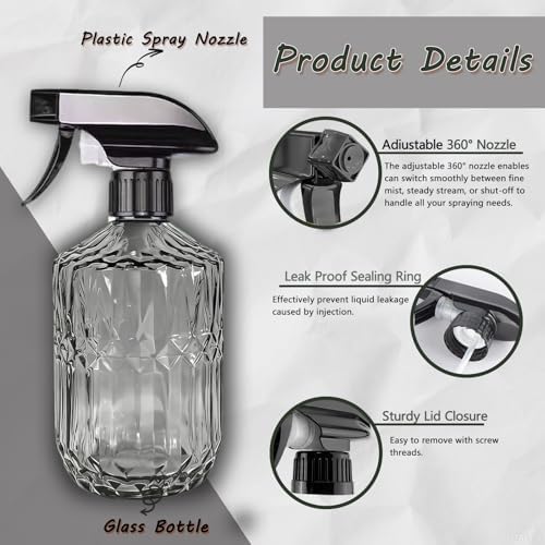 Glass Plant Spray Bottle, 15oz, Dark Grey, Adjustable Nozzle - Image 2