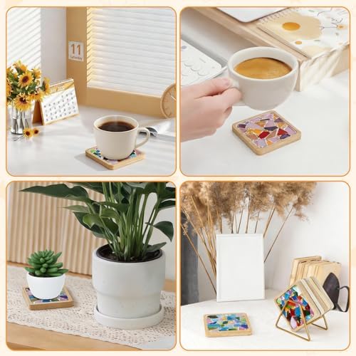 Karidge 5 Sets DIY Mosaic Kit, Mosaic Tiles for Crafts, Mixed Color Stained Glass with Wooden Coaster for Adults Women, Complete Mosaic Coaster Kit for Handmade Holiday Home Decoration Gifts - Image 5