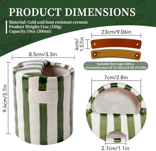 10oz Ceramic Coffee Mug with Sip Hole Hand-Painted Striped Ceramic Cup - Image 4