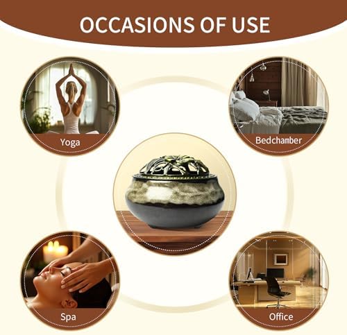 Ceramic Incense Burner, Bowl Burner,Cone Incense Burner with Brass lid for use with Stick or Cone-Shaped Incense，Lotus Incense Stick Holder Calabash Incense Stick Holder, 3pc (Fambe White) - Image 4