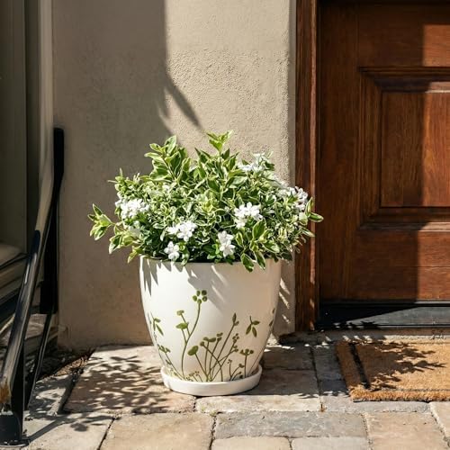 MPotTo Ceramic Pot for Plants 10 Inch, Grasses White - Image 6