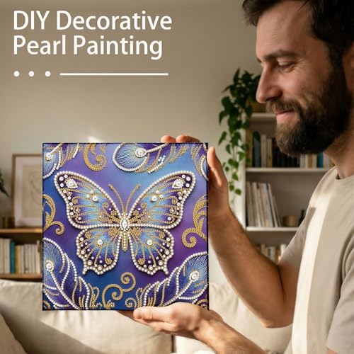 LQCrafK DIY Pearl Art Painting Handcraft Kit for Adults Beginners with Tools and Framed Painting, Creative Design,Self-Adhesive, Healing Stress-Relieving Home Wall Decoration-Butterfly - Image 5