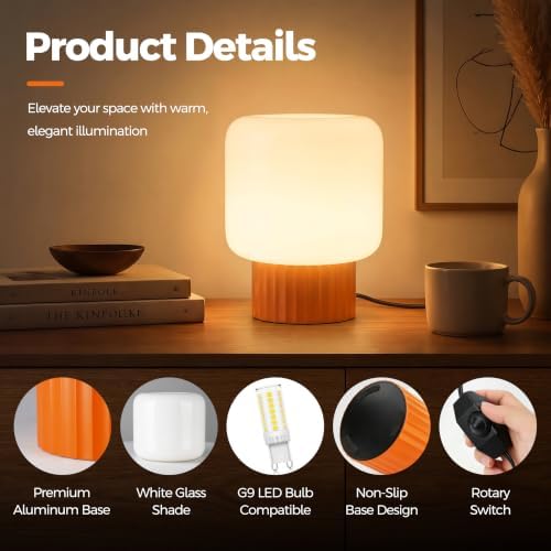 VOLISUN Mushroom Lamp, Plug-in Table Lamp with White Glass Shade, 2700K Warm White & Stepless Dimming, Modern Bedside Lamp for Bedroom, Living Room and Home Decor, 1 Pack (Orange) - Image 5