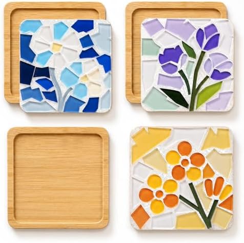 Glizma 6 Sets DIY Acrylic Mosaic Coaster Kit with Floral Patterns, Unique Floral Design Coasters Craft Kit for Adults & Women, Complete Mosaic Coaster Making Kit for Home Decor & Gifts by Glizma