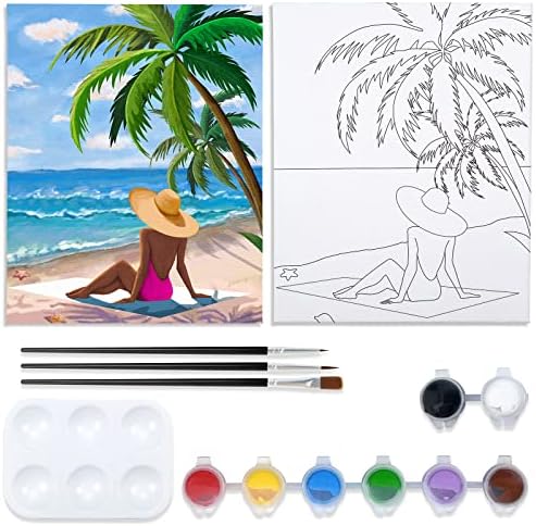 Nuberlic Summer Girls Pre Drawn Canvas for Painting for Adults 8x10 inches by Nuberlic