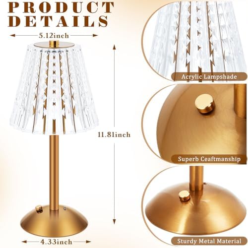 Liliful 8 Pcs Cordless Table Lamp LED Touch, Gold, Classic Style - Image 2