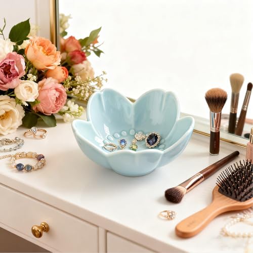 Flower Ring Dish Jewelry Tray, Ceramic Jewelry Dish, Cute Small Trinket Tray, Nightstand Bathroom Decor Ring Holder, Jewlery Plate Bowl for Christmas Friendship Birthday Gifts for Women Mom - Image 4