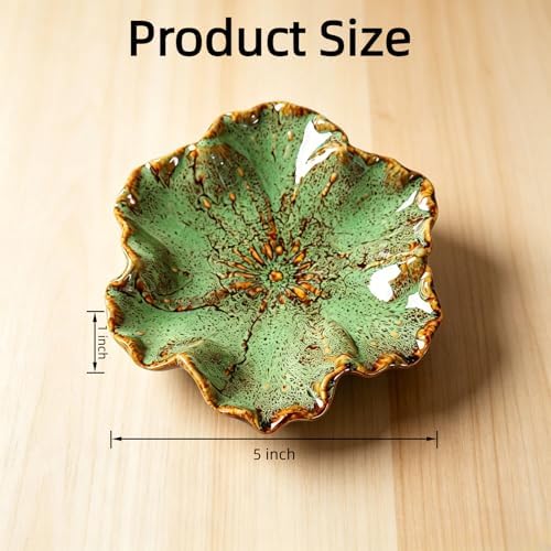 Flower Shaped Ceramic Jewelry Tray, Decorative Trinket Dish for Rings Earrings Necklaces, 5 Inch Ceramic Catchall Tray for Vanity Bathroom, Gift for Women (Green) - Image 3