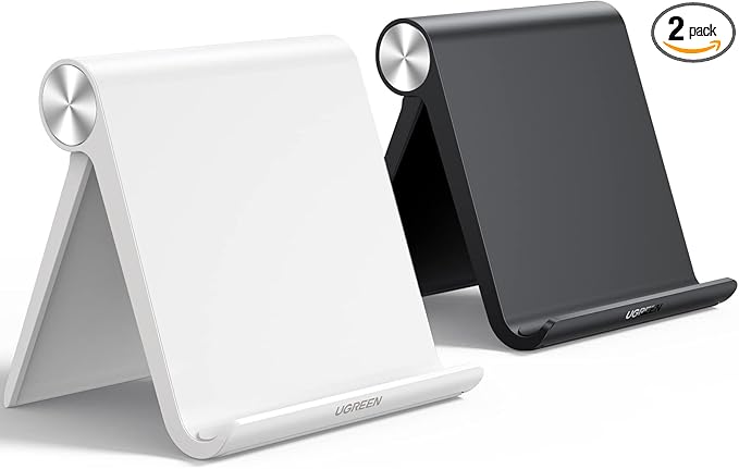 UGREEN Tablet Stand Holder for Desk 2 Pack Stand Compatible with iPad 10.2 11 Inch 9.7 Pro Mini 6 5 4 3, Desktop Portable Phone Holder Adjustable Home Office Accessories, Black and White