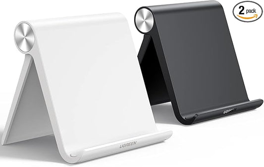 UGREEN Tablet Stand Holder for Desk 2 Pack Stand Compatible with iPad 10.2 11 Inch 9.7 Pro Mini 6 5 4 3, Desktop Portable Phone Holder Adjustable Home Office Accessories, Black and White