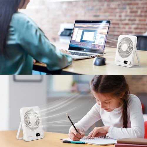 WHATOOK Small Desk Fan Personal Fans: 5000mah 25 Hours Battery Office Quiet Mini Desktop Fan Portable Rechargeable Travel Essentials (White, 5000 mAh) - Image 2