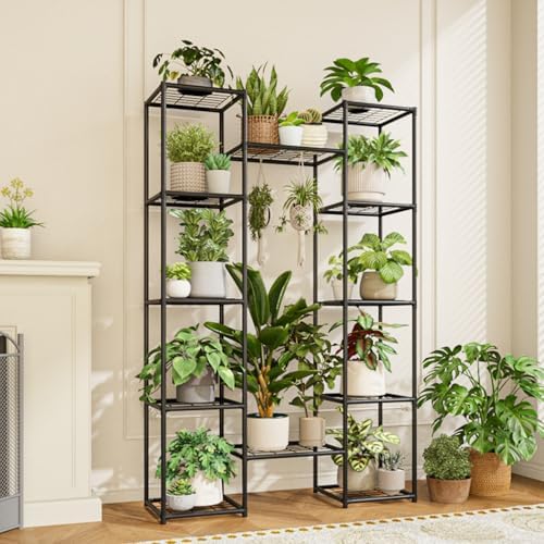 GENTINGBRO Metal Plant Stand Outdoor 62.2" Tall Plant Shelf for Plants 12 Pots Large Plant Sheves for Indoor Plants Living Room Heavy Duty Rack Garden Balcony Patio Hanging Planter - Image 4
