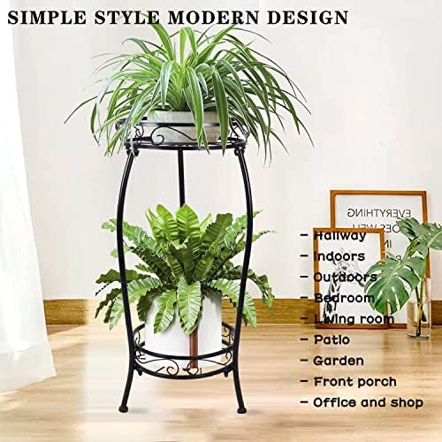 MOCORY Plant Stand Indoor Outdoor, 2 Tier 27.1" Tall Metal, Black - Image 2