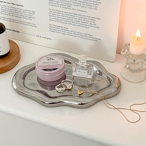 Ceramic Jewelry Dish for Women, Silver Cloud Trinket Dish Jewelry Holder - Image 3