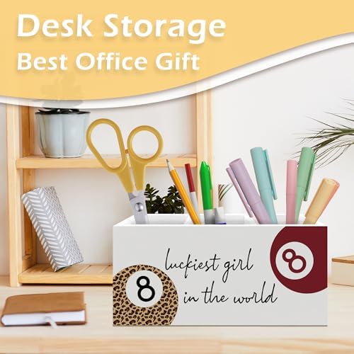 Funky Lucky 8 Ball Pen Pencil Holder, Cheetah Print Gifts for Women, Leopard Desk Accessories, Trendy Red Leopard Print Ball Wooden Pen Pencil Organizer for Girly Bedroom Dorm Desk Decor - Image 2