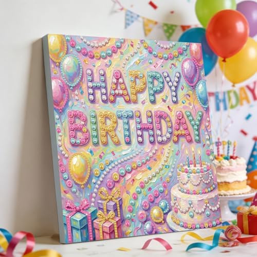 ARTopet DIY Pearl Painting Kit with Frame 9.84x9.84IN Birthday Theme Gemstone Diamond Dots Beads Art Craft for Adult Beginners Display Tabletop Wall Mounting Home Decor-Birthday02 - Image 6