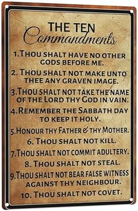 The Ten Commandments Wall Art Vintage Metal Sign Thou Shalt Have No Other Gods Before Me Rustic Tin Signs Metal Poster for Home Gate Garden Bars Cafes Office Club Man Cave 12 X 8 Inch by C-CHAIN