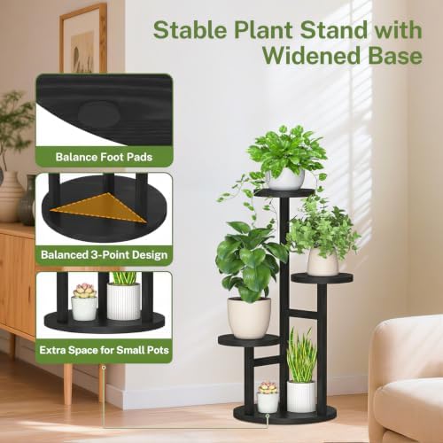 iDavosic.ly 3 Tier Wood Plant Stand Indoor Outdoor Corner Tall Shelf, Black - Image 6
