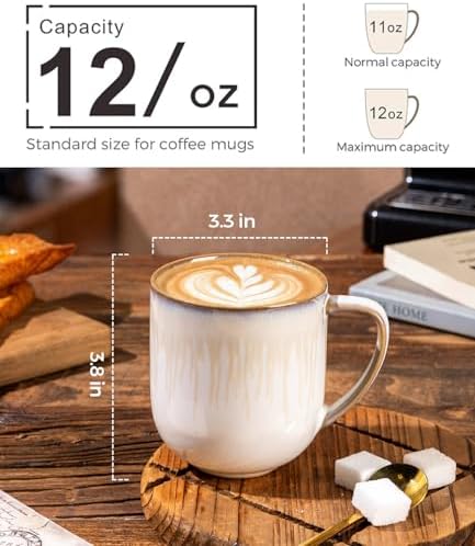 LERATIO 12OZ Ceramic Coffee Mugs Set of 6, Large Porcelain Coffee Cups With Large Handle For Latte,Cappuccino,Milk,Cocoa,|Dishwasher&Microwave Safe Mug Sets,Ideal for Man,Woman,Dad, Mom - Image 3