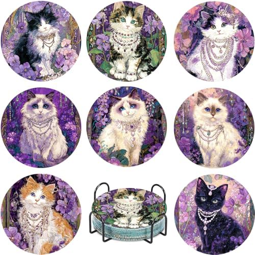 Leatrice Small Diamond Art Coasters Set Diamond Painting Kits for Adults Cat Diamond Dots Coasters Beginners Women Gem Art Coasters with Holder Funny Crafts Supplies for DIY Home Decor by Leatrice20240713