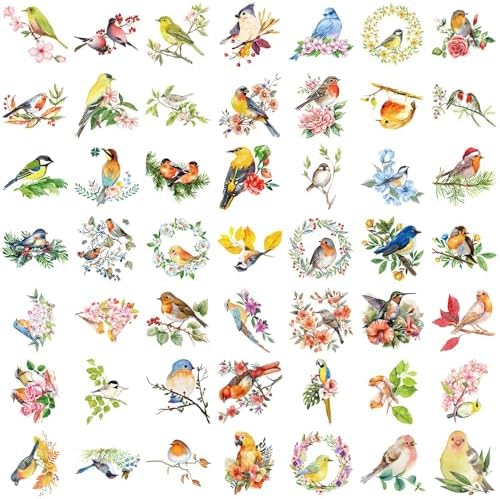 50Pcs Vintage Stickers,Waterproof Transparent PET Aesthetic Decorative Sticker Scrapbooking Supplies for Adult Card Making Letters Planner Journaling Junk Journal DIY Water Bottles Art Craft,Bird - Image 2