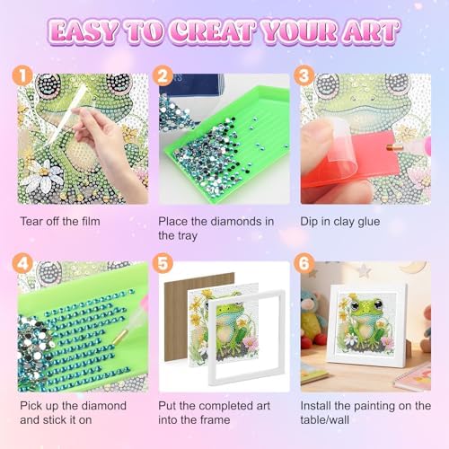 GHHKUD Frog Diamond Art Painting Kits for Adults with Frame, Diamond Art Animals Crafts for Ages 4-6-8-12, Easy to DIY Gem Painting Gifts Home Wall Decor 15x15cm (Beautiful Packages) - Image 6
