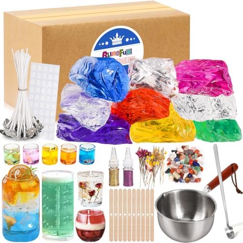Blingfun Jelly Candle Making Kit,9pcs Gel Wax -7 Colors Candle Making kit，Includes Wax Wicks Wick Stickers，Wooden Wick Holders and More，DIY Starter Candle Making Kit 2.8LB/45oz by Blingfun