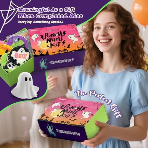 yuegool 6PCS Halloween Punch Needle Coasters Kit – Easy DIY Embroidery Kit for Beginners, Adults & Kids | Includes Patterns, Tools, Yarns, Hoop, Instructions, Coaster Holder - Image 6