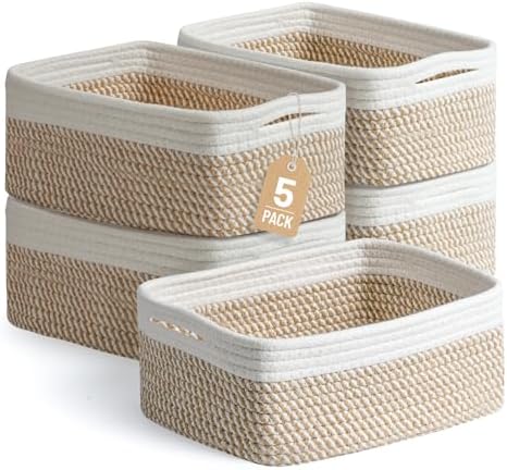 5 Pack Small Woven Storage Baskets for Shelves, Gift Baskets Empty by YILOBI