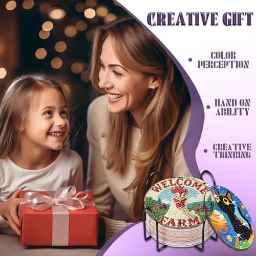 8 Pcs Chicken Diamond Art Coasters Kits, Diamond Painting Coasters Kits ﻿ ﻿ - Image 5