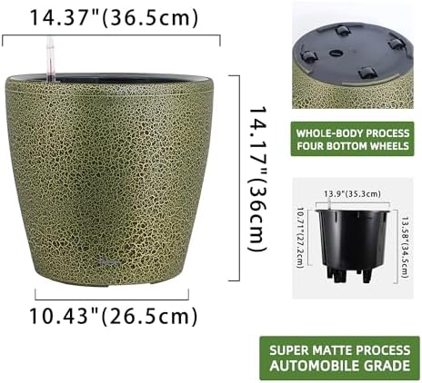 Dexceder 15x14 Self Watering Planter with Wheels (Black Gold Crackle) - Image 3