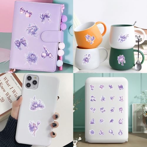 50Pcs Vintage Stickers,Waterproof Transparent PET Aesthetic Decorative Scrapbooking Supplies for Adult Card Making Letters Planner Journaling Junk Journal DIY Water Bottles Art Craft.Purple Flower - Image 4